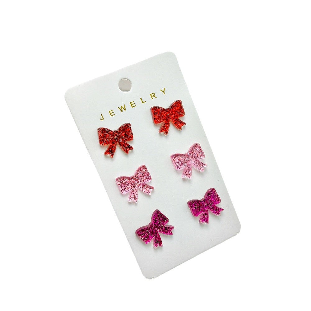 Wholesale Valentine's Day Heart Acrylic Plate Printed Bowknot Earring Set